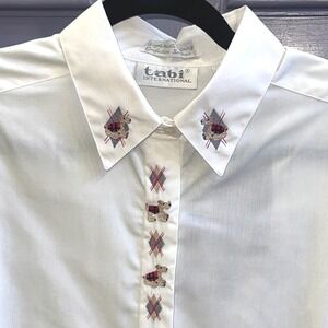 Tabi Womens White Embroidered Scottie Dog Argyle Button Down Vintage 90sL
